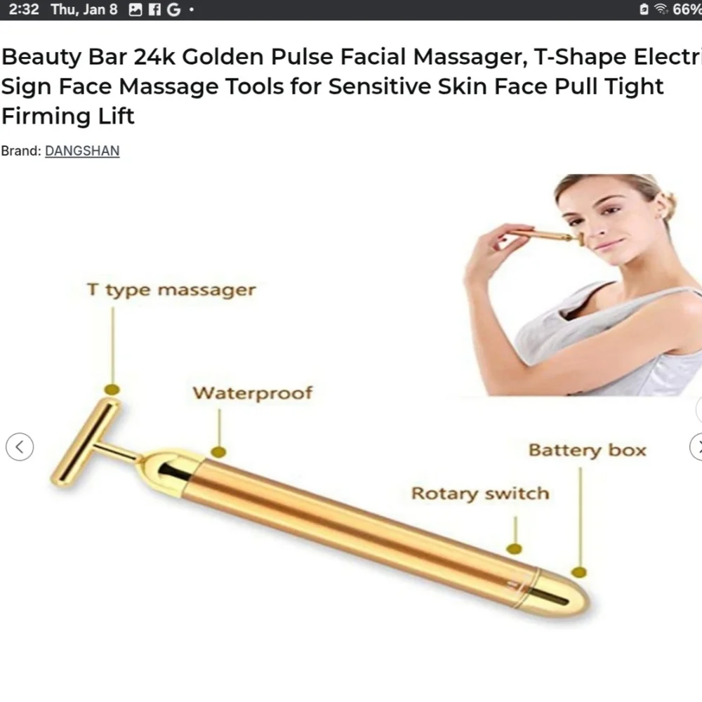 NIB Dangshan T-Type Beauty Facial Massage Bar Golden